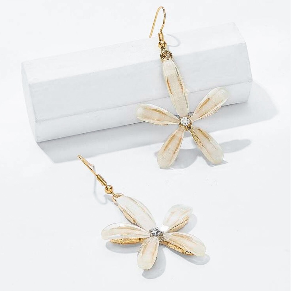 Any 2/$20! Ivory & Crystal Flower Earrings - Picture 3 of 12